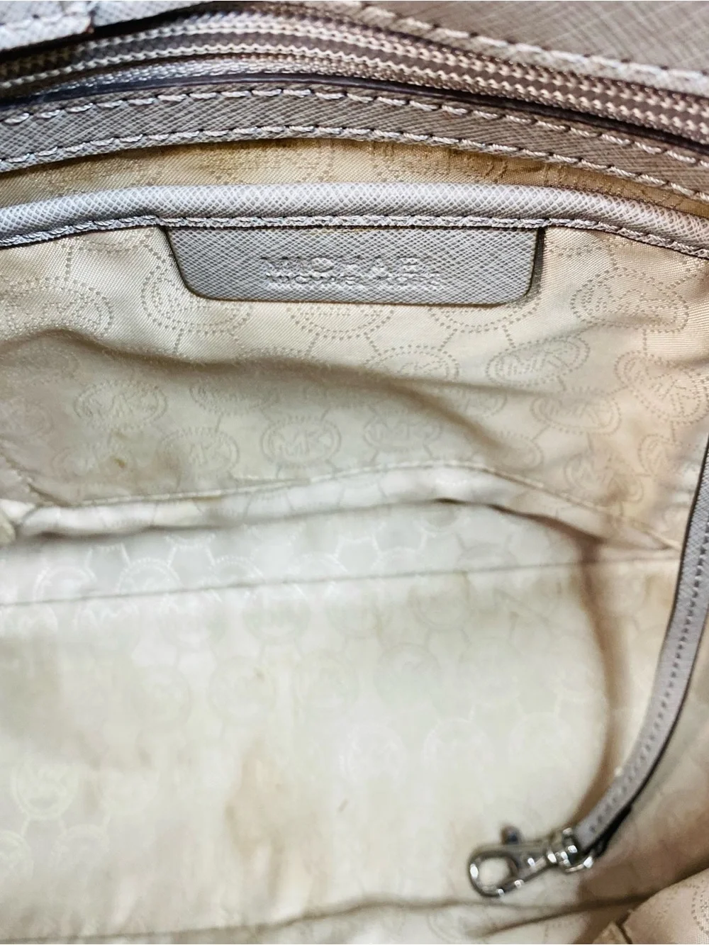 Michael Kors Sutton Medium Saffiano Leather Satchel Bag Gray Silver Hardware